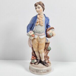 Vintage Porcelain Boy Figurine 7” Basket Flowers Decorative